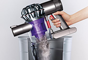 The Dyson V6 Animal cordless vacuum cleaner. Hygienic bin emptying. Just push the button to release the dirt.