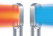The Dyson AM09 bladeless fan heater. Effective all year round.  Heats rooms quickly and evenly. And in warmer weather, it cools you effectively.
