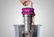 The Dyson Cinetic Big Ball Animal upright vacuum cleaner. Hygienic bin emptying. Just push the button to release the dirt. 