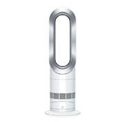In the box Dyson AM09 bladeless fan heater in white and silver colourway