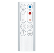 Black remote control for the Dyson Hot + Cool fan heater.