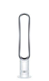 Dyson AM07 bladeless tower fan in white and silver colourway
