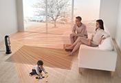The Dyson AM09 bladeless fan heater. Jet Focus control. Diffused mode for wide projection. Heats the room quickly and evenly, no more cold spots.